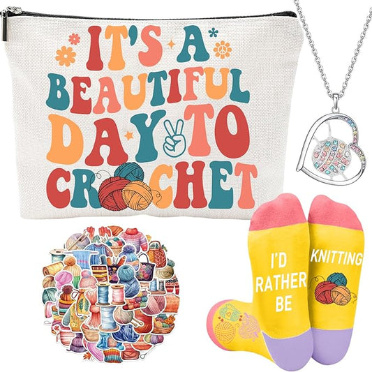 Crochet accessories Crochet Gifts Set knitting accessories knitting gifts Crochet Gifts Socks Crochet Necklace Crochet Makeup Bag Crochet 50 Pcs Stickers-Crochet Lovers Gifts