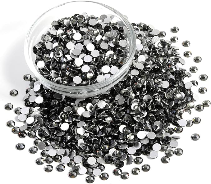 Beadsland Flatback Rhinestones Bulk,14400pcs Gray Rhinestones for Nails Crafts Clothes DIY Decoration, Black Diamond, SS6, 1.9-2.1mm