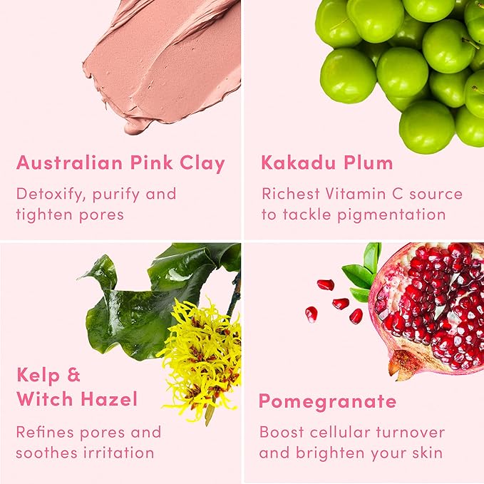Sand & Sky Australian Pink Clay Detoxifying Face Mask with Vitamin C & Antioxidants - Pore Clearing Clay Mask for Blemish-Prone Skin, Fades Hyperpigmentation & Evens Tone