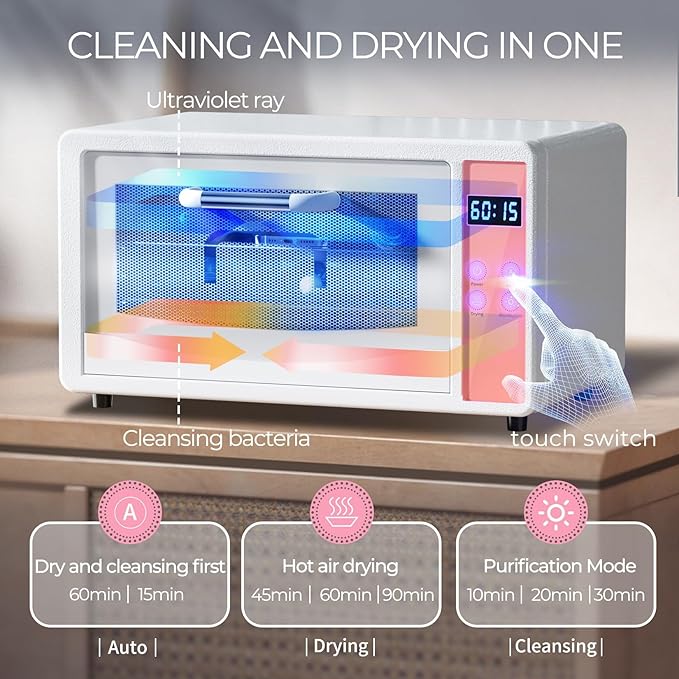 UV Light Nail Tool Cleaning Machine - Dry Heat Cabinet UV Light Cleaner, Manicure Tool Cleaner Cabinet, Barber Salon Tools, 6L 110V 160W White