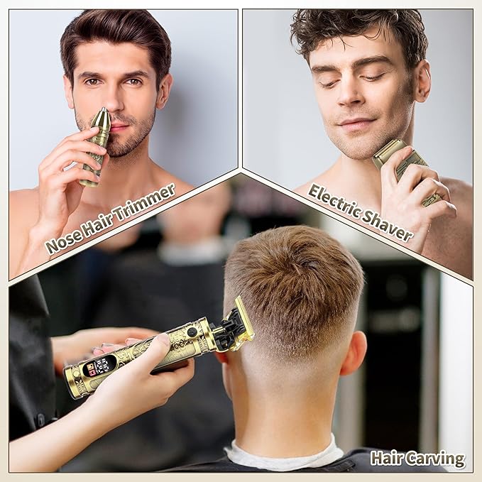 Electric foil Shaver for Men,T-Blade Beard Trimmer Razor Nose Hair Trimmer Set,Cordless Rechargeable Electric Beard Trimmers Professional Hair Clippers Kit with LCD for Men