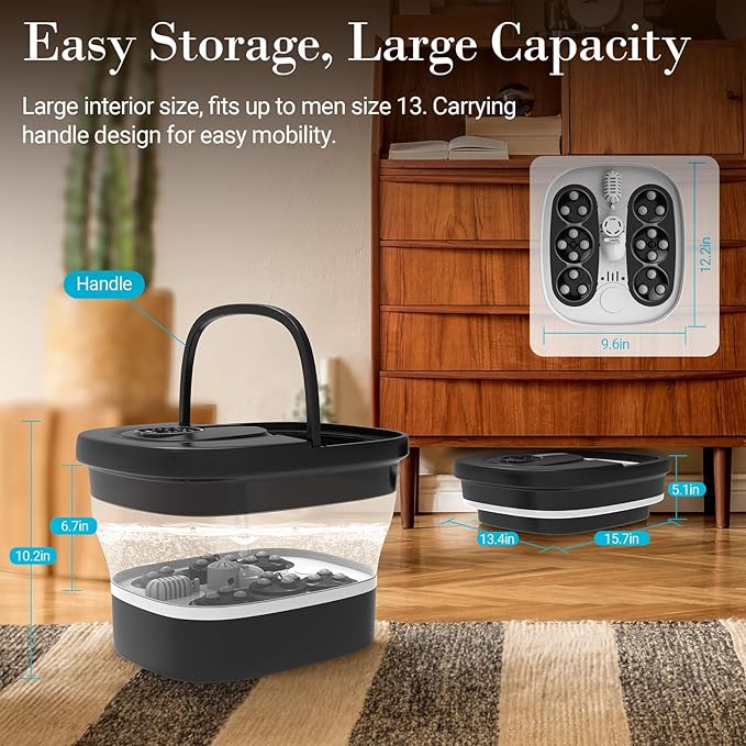 Foot Spa Bath Massager, 2025 Upgraded Foot Bath with Circulation Heat, Motorized Shiatsu Massage Balls, Pedicure Soaking Tub with Waves, Remote, Handle, Feet Stress Relief, Gifts