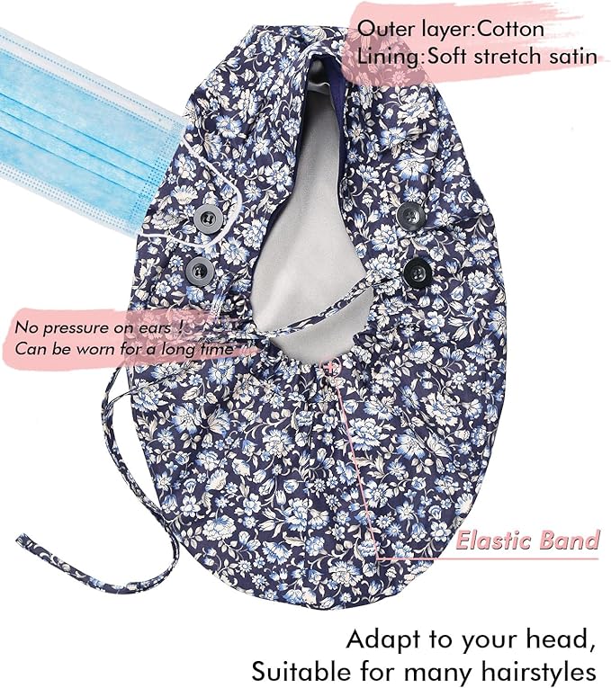 Satin Lined Work Cap with Button for Long Hair Women