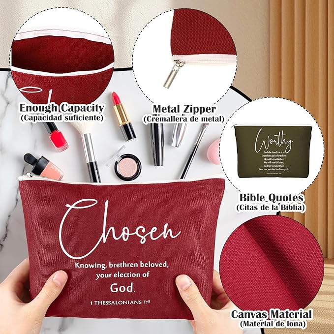 20 Pcs Christian Gifts for Women Religious Makeup Bags Cosmetic Inspirational Bible Verse Pencil Pouch with Zipper Mothers Day Thank You Church Gift Mom Travel Employee(Joyous,Bible Words)