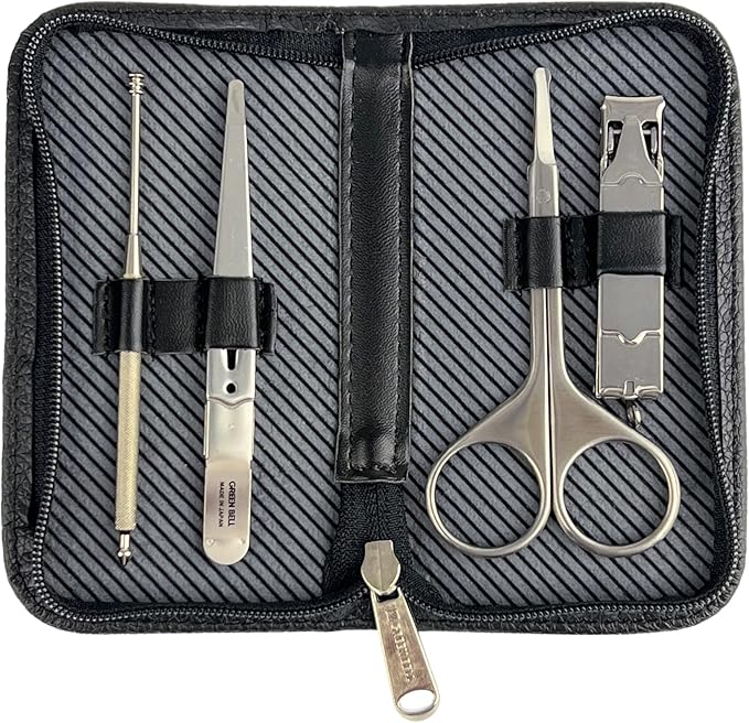 Green Bell Takumi No Waza 4 Piece Set Grooming Kit Nail Care Tools with Travel Case for Men Women Manicure Pedicure Nail Clippers Made in Japan (G-3105)