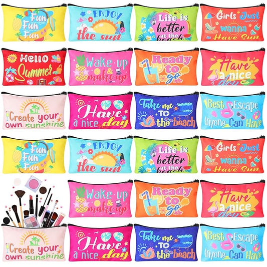 24 Pieces Makeup Bags Bulk Canvas Cosmetic Bags Purse Organizer Zipper Cosmetic Pouch Portable Travel Toiletry Pouch for Women Men Gifts, 7 x 4 Inch (Beach)