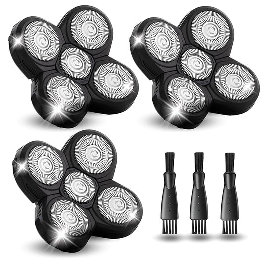 3 Pack Shaver Replacement Blades Compatible with Freedom Head Shaver Kit, 5 Blades Shaver Replacement Heads for Head Shavers for Bald Men, Replacement Blades for Head Electric Razor Shaving, 3 Brush