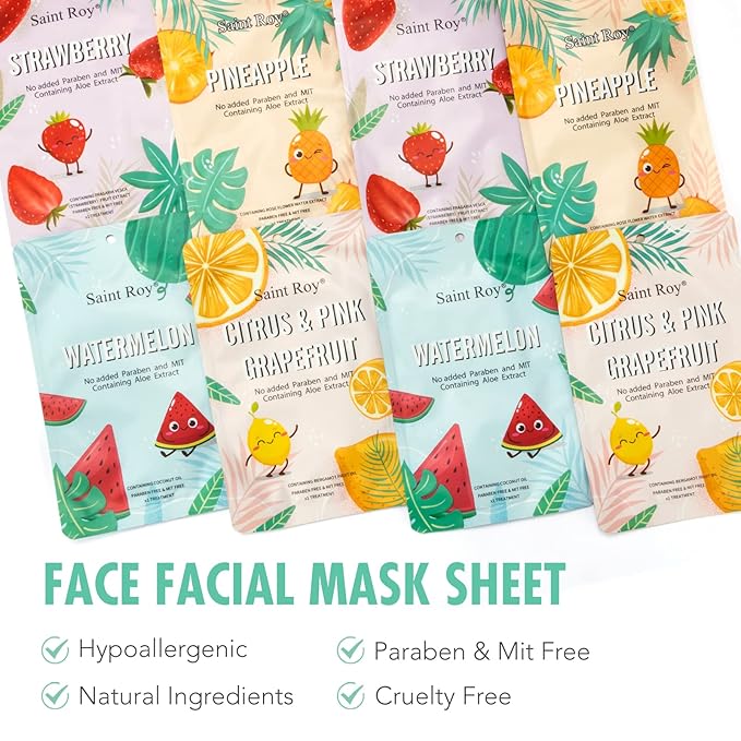 Mother's Day Gift 8 Pcs Face masks skincare,Face Mask Skin Care Bulk Pack, Hydrating Spa Face Mask, Facial sheet mask,face masks bulk For Women/Teen Girls Beauty Mask Set