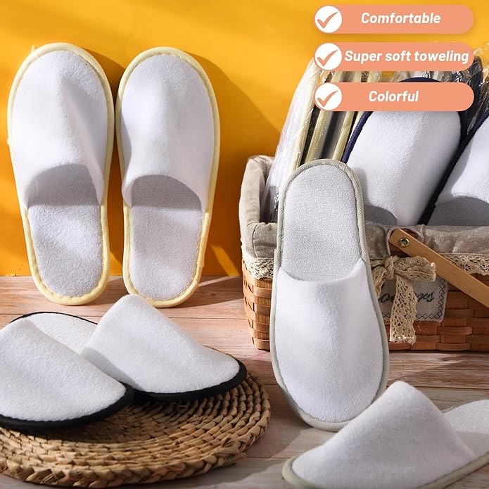 Geyoga 12 Pair Disposable House Slippers for Guests Non Slip Disposable Slippers for Spa Travel Hotel Shoeless Home Bride Bathroom Bedroom