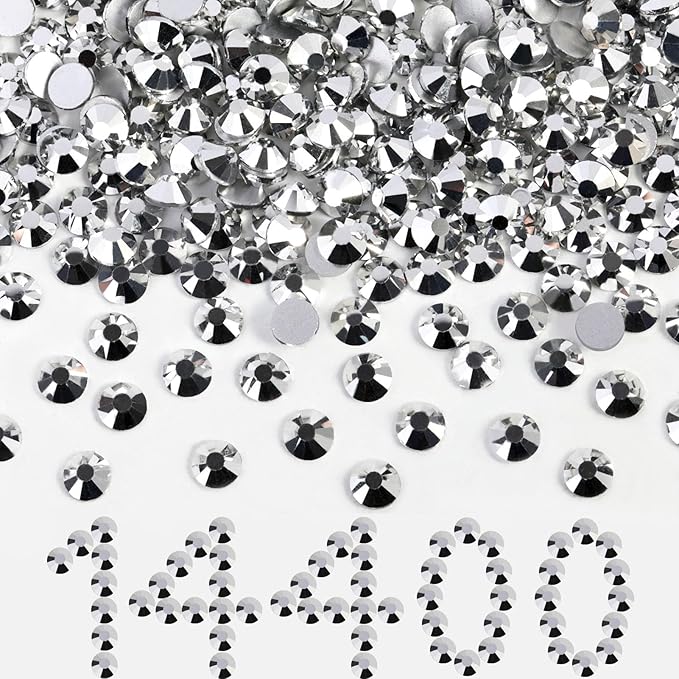Beadsland Flatback Rhinestones Bulk,14400pcs Silver Rhinestones for Nails Crafts Clothes DIY Decoration, Silver Hematite, SS10, 2.7-2.9mm