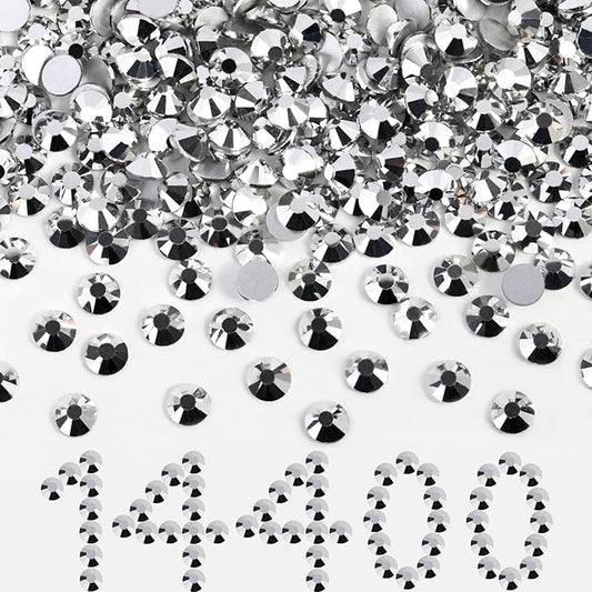 Beadsland Flatback Rhinestones Bulk,14400pcs Silver Rhinestones for Nails Crafts Clothes DIY Decoration, Silver Hematite, SS10, 2.7-2.9mm