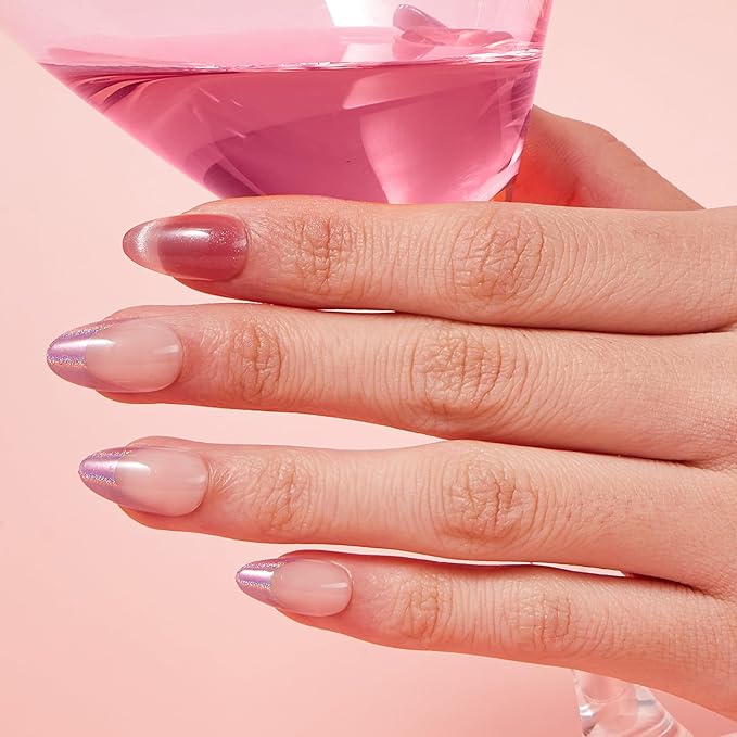 VSALON Short Almond Press-On Nails, 42 Count (Pack of 1), French Tip & Cat Eye, Cream Finish, Plastic, 16 Sizes & 10 Alternative Nails, UV Glue, Easy Tabs, Remover (Rose Sweetheart)