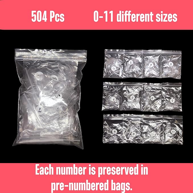 504 pcs Half Cover Curved Stiletto Long Eagle Claw Nail Tips, Clear Extra Super Deep Hawk Curve False Nail Extension for Acrylic, Raptor Sharp Fake Nails Cosplay Claws 12 Sizes in Bag