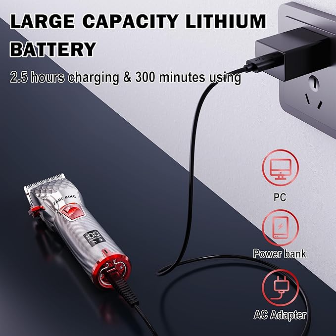 FADEKING Professional 5-Star Cordless ASTRO Clipper for Men - Adjustable Blending, LED Display, Quality Travel Case