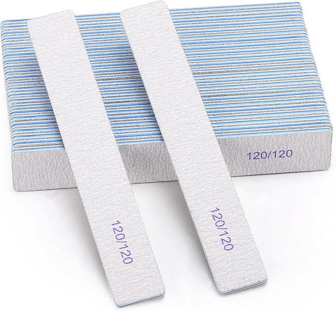 25 Pieces 120 Grit Rectangle Nail Files for Acrylic Nails and Natural Nails, Reusable Nail Buffers Double Sided Emery Boards Manicure Tools
