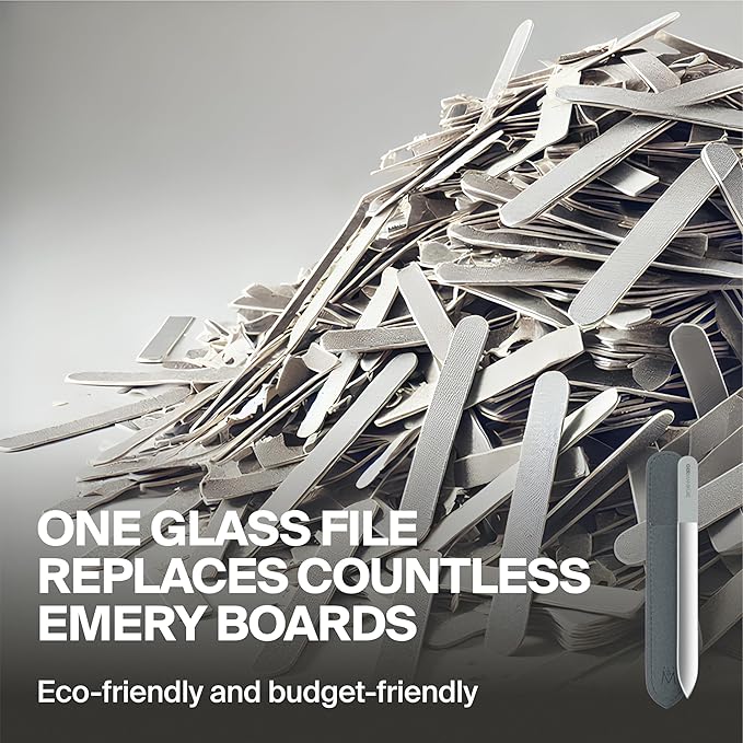 GERMANIKURE 2 Pc Gray Glass Nail File Set with Suede Sleeves - Fingernail File & Small Travel Nail File - Professional Manicure & Pedicure Kit for Natural Nails - Ethically Made in Czech Republic