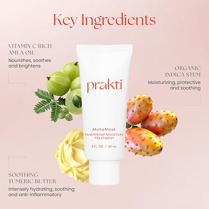 Prakti MahaMask Pampering Moisture Treatment with Turmeric Butter, Amla Oil & Hyaluronic Acid, Deeply Hydrates, Plumps & Smooths Fine Lines, 2 fl.oz