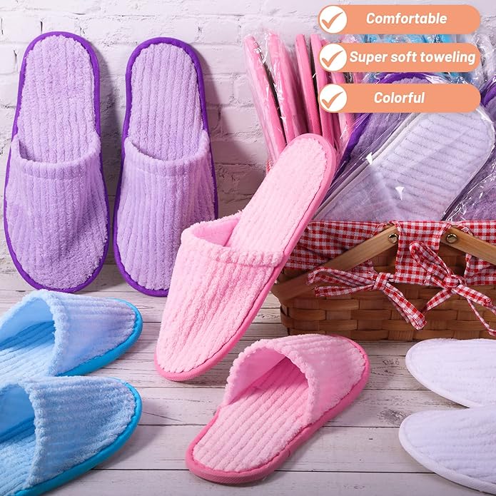 Geyoga 24 Pairs Disposable Slippers for Guests Bulk 2 Size Cotton Hotel Spa House Slippers for Graduation Wedding Party Shoeless Home Travel Individually Wrapped