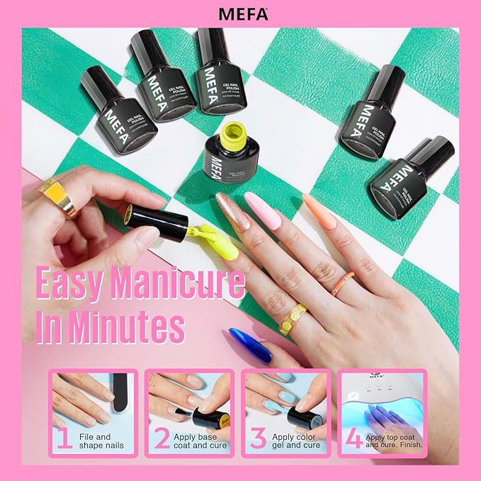 MEFA Gel Nail Polish Set, 23 Pcs Pastel Hot Pink Sage Green Blue Bright Spring Colors Gel Polish Set Macaron Colors Soak Off Nail Polish Nails Art for Women Girl DIY Salon Home Manicure Decoration