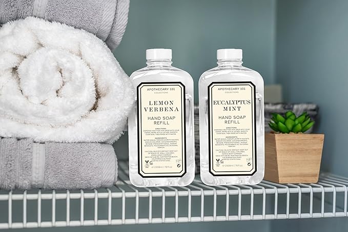 Apothecary 101 Collections | Hand Soap Refill | Home and Body Company | 78oz x 2 | Lemon Verbena & Eucalyptus Mint