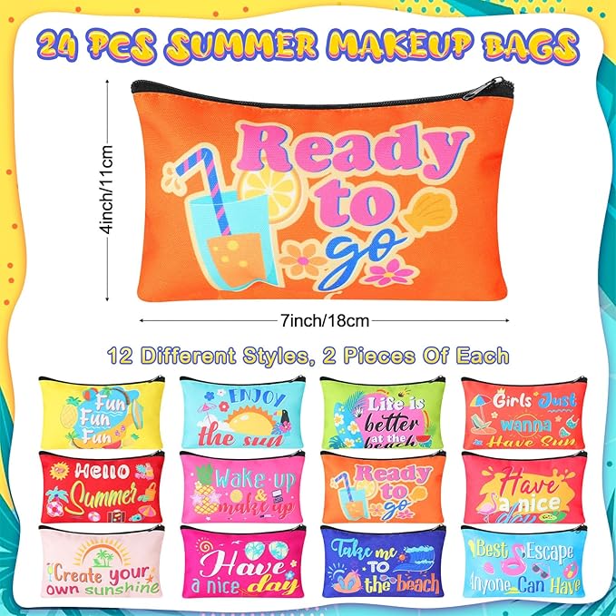 24 Pieces Makeup Bags Bulk Canvas Cosmetic Bags Purse Organizer Zipper Cosmetic Pouch Portable Travel Toiletry Pouch for Women Men Gifts, 7 x 4 Inch (Beach)