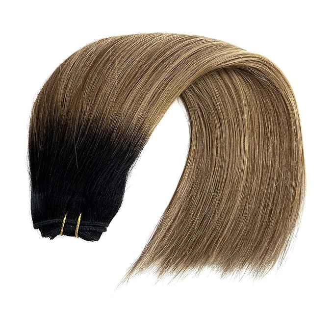 Sew In Real Humana Hair Extensions, Ombre Brown & Blonde Balayage Wefts - 22 Inch, 120G Hand-Tied Human Hair Bundles