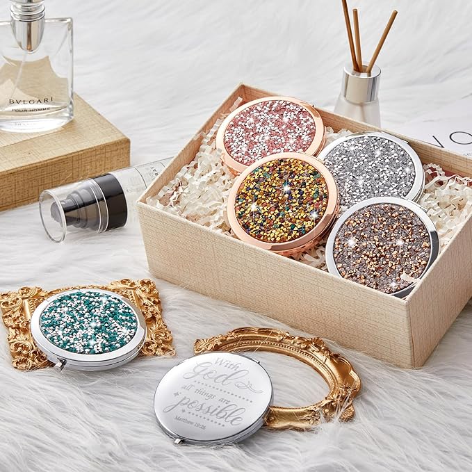 Thyle 12 Pcs Christian Compact Mirror Gifts for Women Bible Verse Bulk Hand Makeup Compact Purse Mirror Inspirational Religious Baptism Gift for Teacher Mother's Day Women Nurse(Colorful)