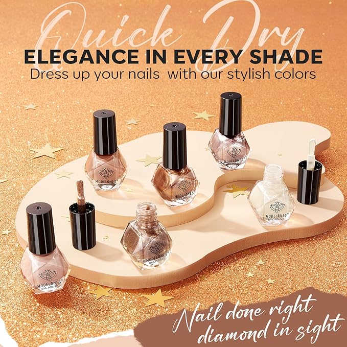 modelones Nail Polish Set 6 Colors, Milky White Brown Metallic Nude Bronze Quick Dry Mini Nail Lacquer Kit Shimmer Burnt Orange Copper Nail Art DIY Home Salon Manicure Gift for Women Girls
