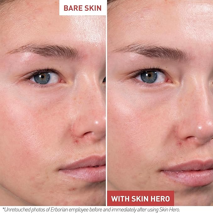 Erborian Skin Hero with White Ginseng, Facial Concealer and Makeup Primer - Non-Tinted Bare Skin Perfecting Face Moisturizer Smooths, Blurs & Illuminates Skin - Silicone Free Korean Skincare