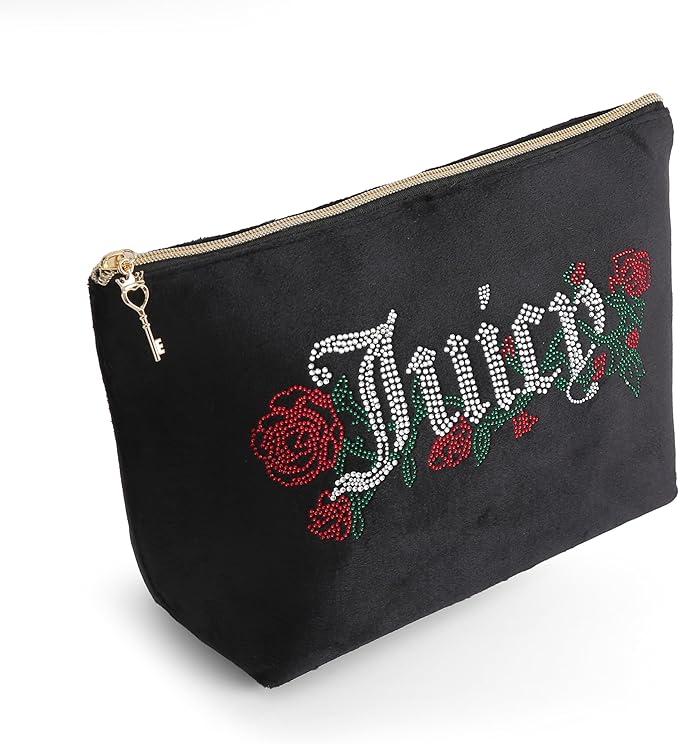 Juicy Couture Black Terry Velour Top Zip Bag