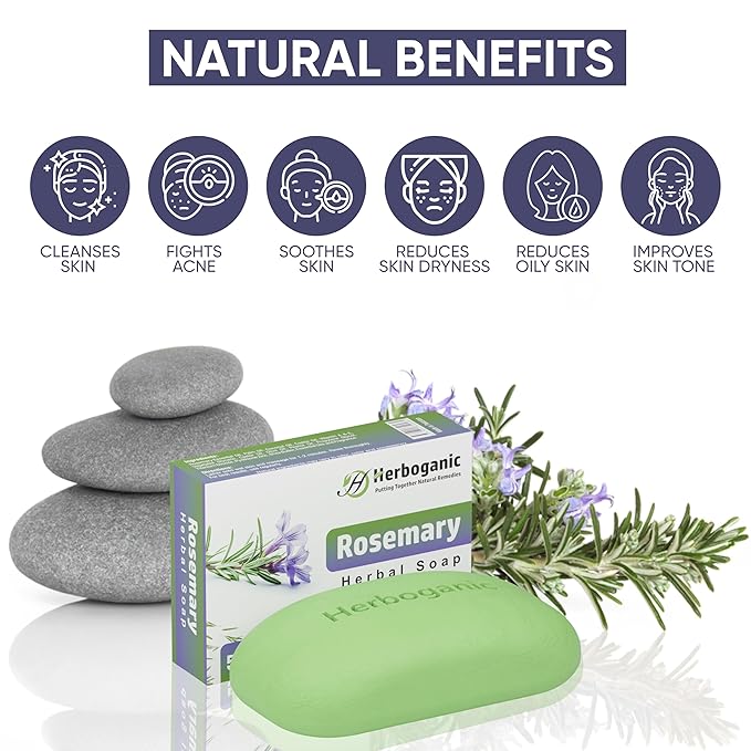 Rosemary Herbal Soap | Pack of 6 of 5oz soap Bar | Ideal for Men and Women, Soothing and Nourishing Soap for Moisturization