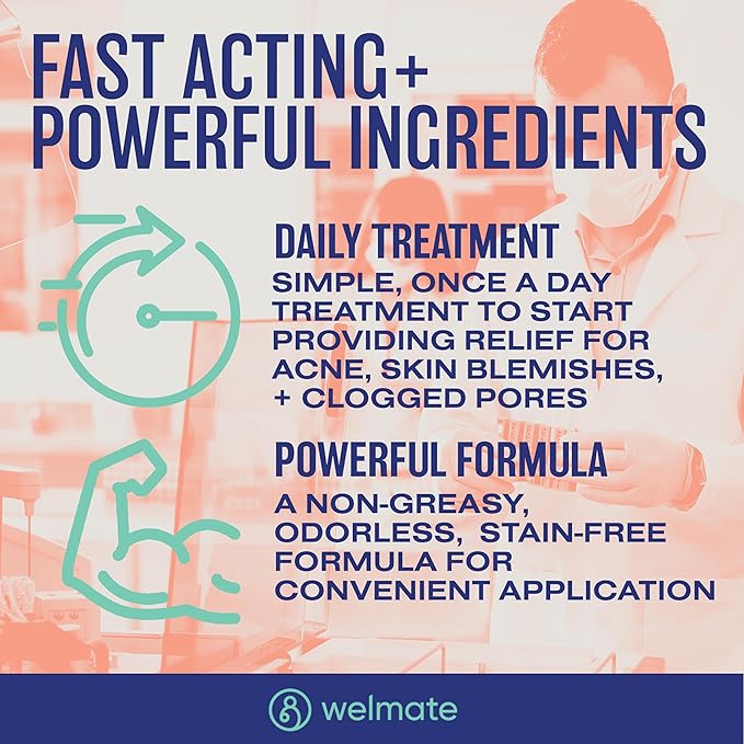 WELMATE Adapalene Gel 0.1% - FSA HSA Approved Acne Treatment - Daily Topical Skincare - Pimple & Acne Cream - Oil & Fragrance Free - Dermatologist Tested & Approved - 1.6oz/45g, 2 PACK