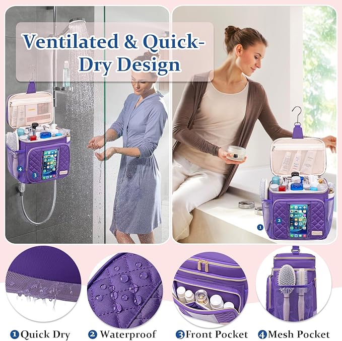 Large Toiletry Bag for Women Men,Waterproof Portable Shower Caddy for College Dorm,Bathroom Bag, Quick Dry Shower Bag Hanging Toiletry Bags for For Full Sized Toiletries And Cosmetics