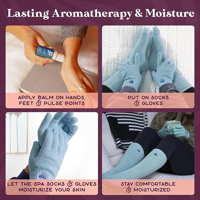 Purple Canyon Aloe Infused Socks and Gloves and Heel Balm Dry Feet Treatment | Blue Socks and Gloves with Vitamin E for Foot Health | Beeswax Essential Oil Balm with Heel Socks for Dry-Cracked Feet