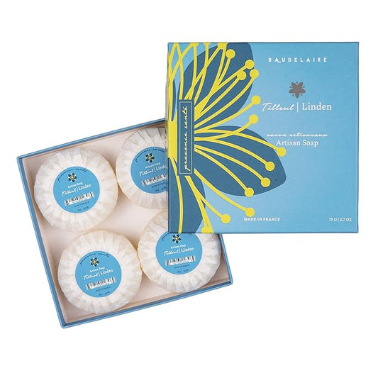 Provence Sante Luxury French Cleansing Bar - Moisturizing Shea Butter - Triple-milled Linden Fragrance, 2.7oz 4-Bar Gift Box