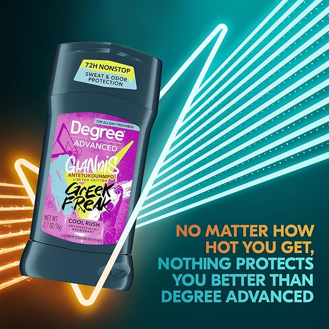 Degree Men’s Antiperspirant Deodorant, Cool Rush, 5-Pack – Giannis Antetokounmpo “Greek Freak” Limited Edition, 72H Sweat & Odor Protection, 2.7 Oz Ea