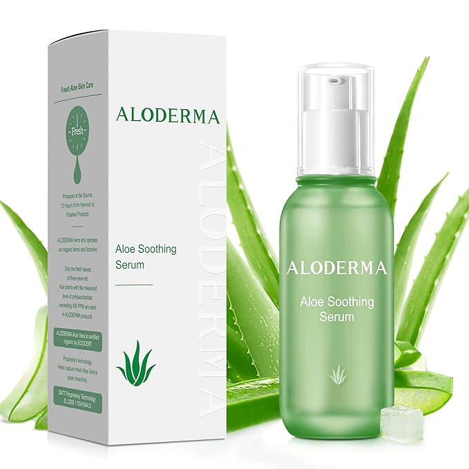 Aloderma Soothing Face Serum with 65% Organic Aloe Vera - Freshly Harvested Aloe for Sensitive Skin with Beta-Glucan & Arginine - Calming, Nourishing & Revitalizing Facial Serum for Clean Skin, 1.7oz