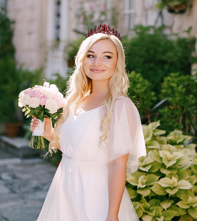 LIMELIA Women's Tiara for Henna Wedding Party|Glitter Hair Accessories for Bridal Birthday Pageant Prom Halloween Cos-play Christmas Party|Danver-Burgundy