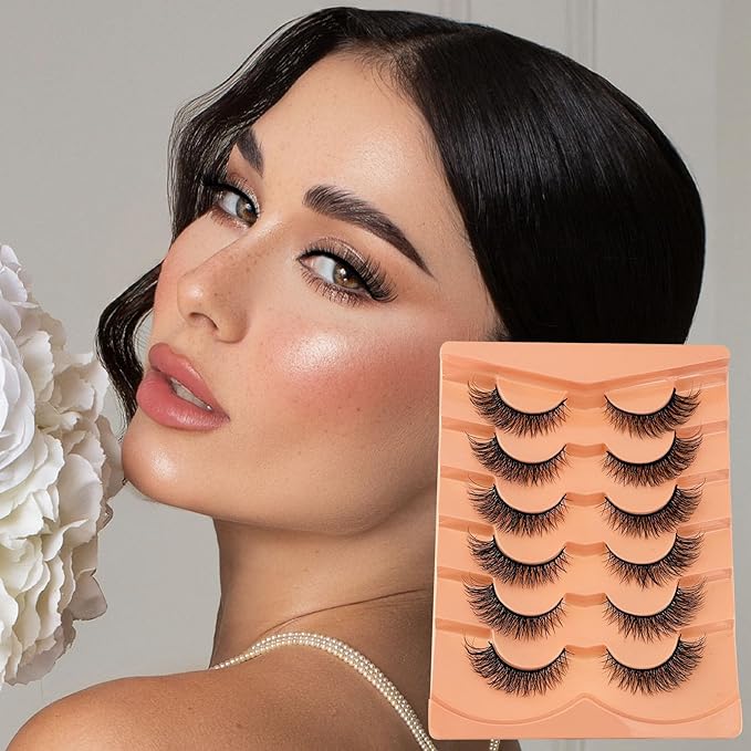 Cat Eye Lashes False Eyelashes Natural Look NINGLASH Wispy Lashes, Fake Eyelash 14mm Faux Mink Lashes Strips Eyelash 7 Pairs Natural Lash Pack