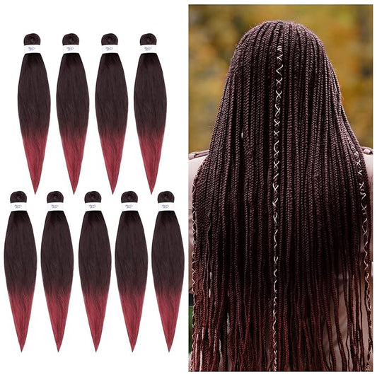 BNG 3X Pre-Stretched Braiding Hair, 28" Professional Itch Free Synthetic Fiber Braids Hair Extensions for Easy Braid, 3 PACKS (9 bundles), (#T1B/M Off Black/Maroon)