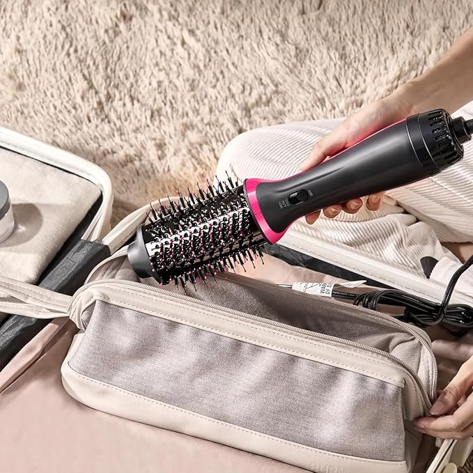 Dual Voltage Hair Dryer Brush for European Travel, 120V - 240V One Step Hair Dryer and Styler Volumizer, Professional Blow Dryer Brush with Negative Ion Anti-frizz for Drying, Straightening, Salon