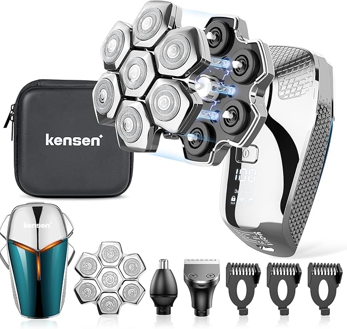 7D Head Shaver kensen 2024 Upgrade Head Shavers for Bald Men, Detachable Electric Razor with Beard Nose Hair Trimmer, Waterproof Wet/Dry Mens Grooming Kit, LED Display, USB Rechargeable, Gift Trave