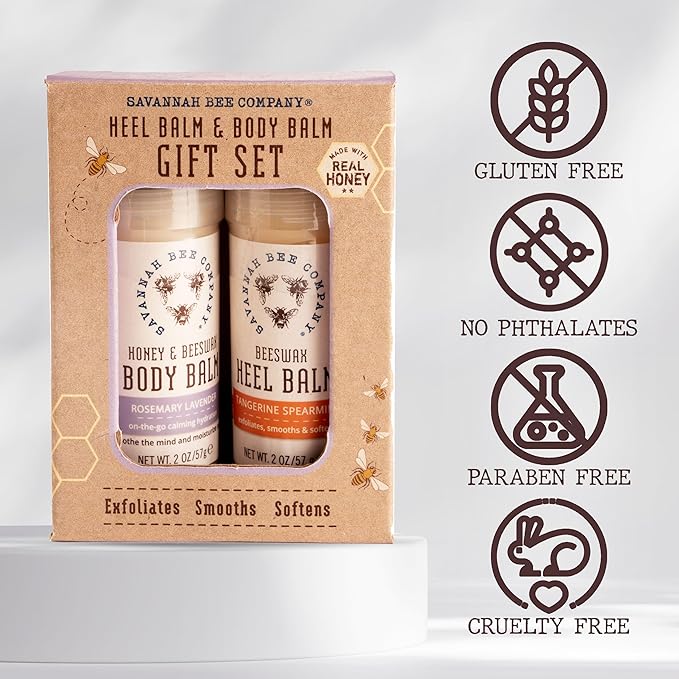 Savannah Bee Heel & Body Balm Duo Gift Set - Beeswax Heel Balm and Honey and Beeswax Body Balm, for Healthy and Hydrated Skin