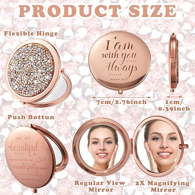 Thyle 12 Pcs Christian Compact Mirror Gifts for Women Bible Verse Bulk Hand Makeup Compact Purse Mirror Inspirational Religious Baptism Gift for Teacher Mother's Day Women Nurse(Colorful)