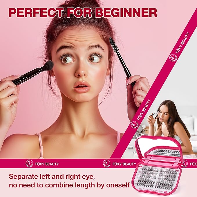 Lash Clusters Kit with Bond and Seal Lash Clusters Left &Right Lash Extension Kit with Eyelid Wipes Remover Eyelash Brush Eyelash Extension Kit Gift Set with Drawstring Bag Portable Lash Starter