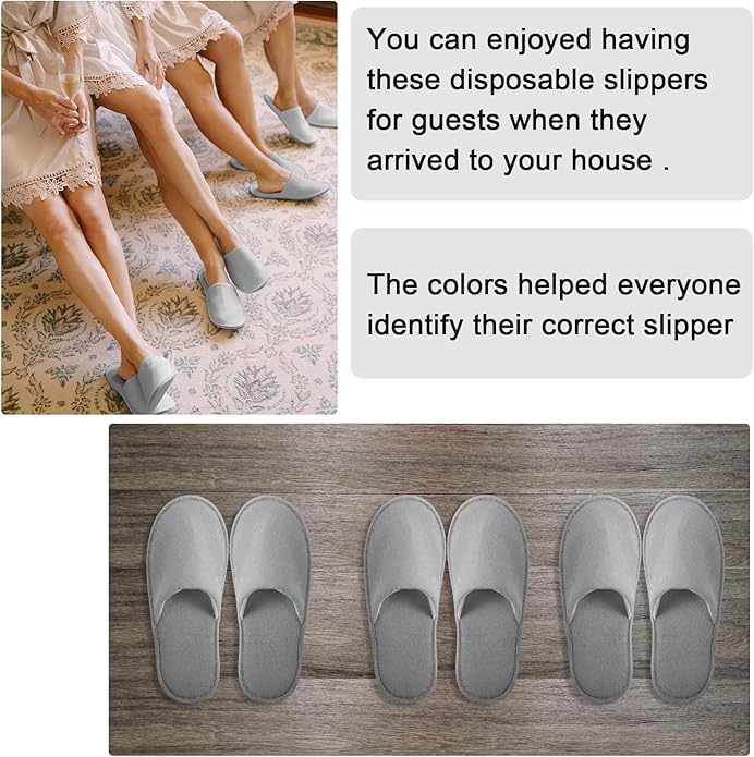 Geyoga 12 Pair Disposable House Slippers for Guests Non Slip Disposable Slippers for Spa Travel Hotel Shoeless Home Bride Bathroom Bedroom