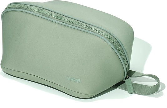 LINE+ARC Machine-Washable Neoprene Toiletry Bag (Sage) Modern Green Dopp Kit Soft Insulation for Cosmetics Makeup Travel Skincare Shaving Large Case Men Women Overnight Easy-to-Clean