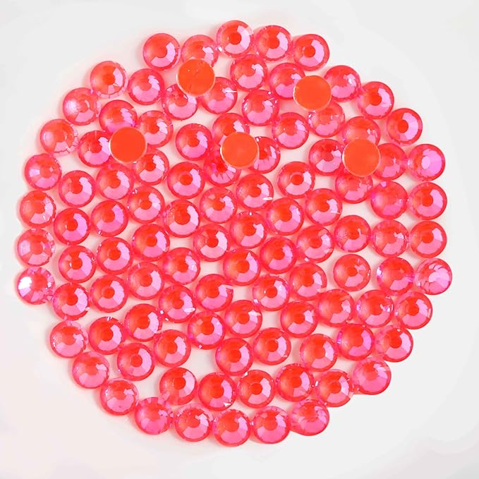 Beadsland 1440pcs Flat Back Crystal Rhinestones Round Gems for Nail Art and Craft Glue Fix, Luminous Orange, SS6, 1.9-2.1mm