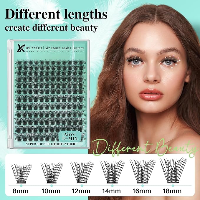 Lash Extension Kit 144pcs Air Touch Lash Clusters with Bond and Seal Lash Applicator Remover D Curl DIY Eyelash Extension Kit Easy to Apply at Home(Air01Kit-D-8-18Mix)