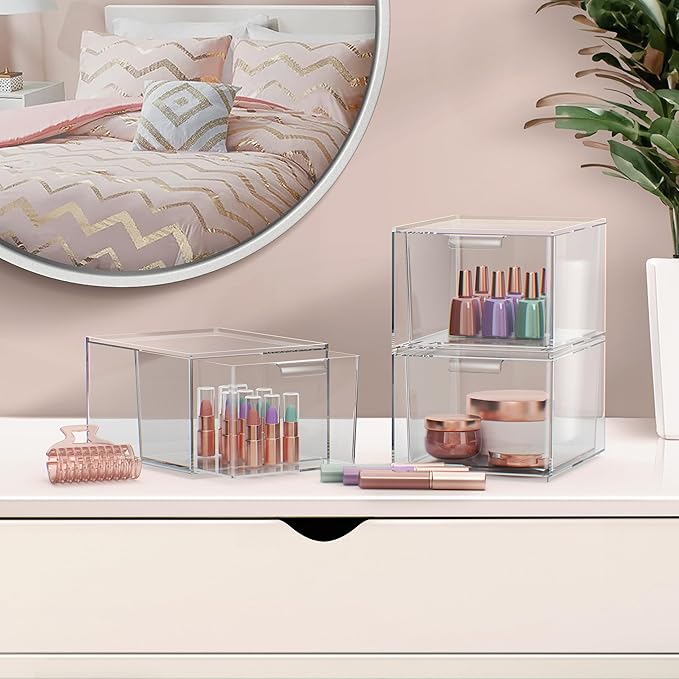 Sorbus Clear Stackable Storage Drawers - 1 Pack Acrylic Drawer Organizer for Vanity, Bathroom Makeup Organizer, Kitchen Cabinets, Undersink - Plastic Storage Bins for Home Organization and Storage